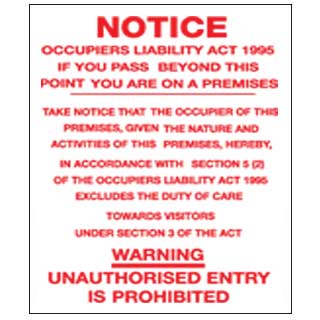 Prohibition Safety Signs Notice Occupiers Act Sign Aluminium Pro12