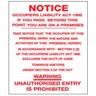 Prohibition Safety Signs Notice Occupiers Act Sign Corriboard Pro11