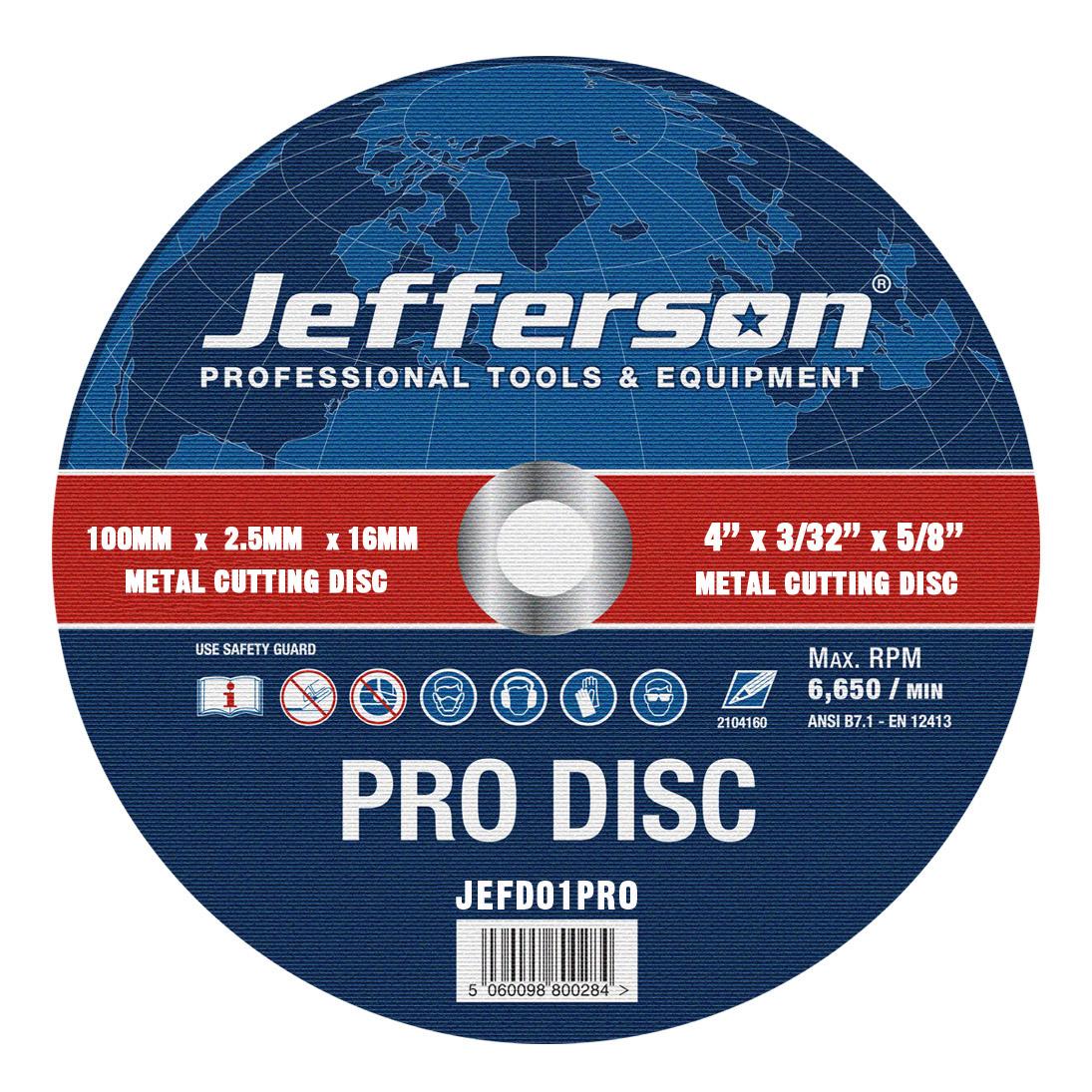 4" Metal Cutting Abrasive Disc 16mm Bore Jefd01pro