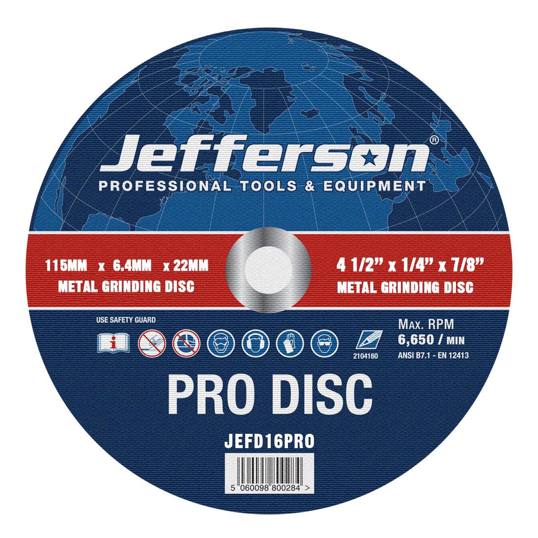 4.5" Metal Grinding Abrasive Disc 22mm Bore Jefd16pro