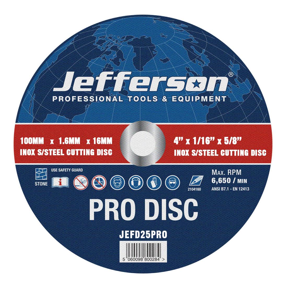 4" X 1.6mm Inox Cutting Disc 16mm Bore Jefd25pro