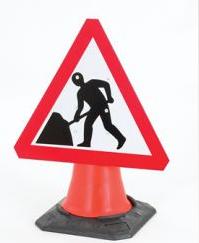 Cone Mounted Signs (gb & Ni ) Road Works Ahead 750mm Con2