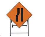Temporary Traffic Sign Complete With Metal Stand Road Narrows Left Metal Sign 600x600 Met9