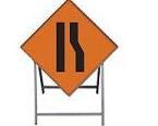 Temporary Traffic Sign Complete With Metal Stand Road Narrows Right Metal Sign 900x900 Complete With Metal Stand Met32