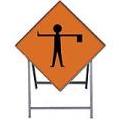 Temporary Traffic Sign Complete With Metal Stand Flagman Ahead Metal Sign 900x900 Complete With Metal Stand Met64