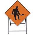 Temporary Traffic Sign Complete With Metal Stand Roadworks Ahead Metal Sign 900x900 Complete With Metal Stand Met72