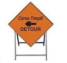 Temporary Traffic Sign Complete With Metal Stand Detour Left Metal Sign 1200x1200 Complete With Metal Stand Met90