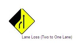 Permanent Traffic Sign Lane Loss (two To One Lane) 600x600 W090l