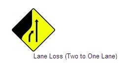 Permanent Traffic Sign Lane Loss (two To One Lane) 600x600 W090r