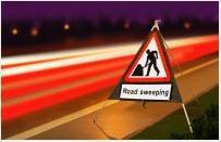 Roll Up Road Signs Road Works Ahead C/w Road Sweeping Supp 750mm Rol6