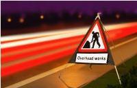 Roll Up Road Signs Road Works Ahead C/w Overhead Works Supp 750mm Rol7