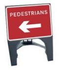 Temporary Plastic Q Road Signs Pedestrian Arrow Left Sign 600mm X 450mm Tem13