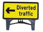 Temporary Plastic Q Road Signs Diverted Traffic Left Sign 1050mm X 450mm Tem18