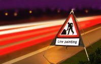 Roll Up Road Signs Road Works Ahead C/w Line Painting Supp 750mm Rol4